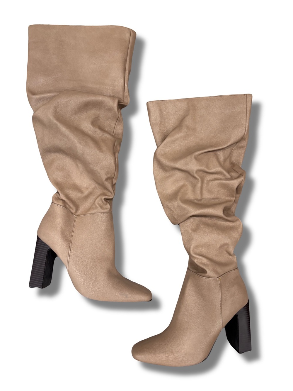 RAYANNA Women's Knee High Slouch Zip
Boots Beige Solid Pointed Toe US 8